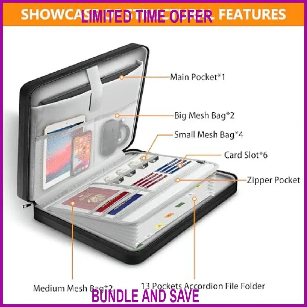 15.6 Inch Laptop Bag with 13 Pockets Water-Repellent Fabric Durable Case
